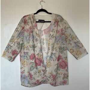 Vintage  L.L Martin Teal Floral Pattern Women's Blouse Light Top Size  XL